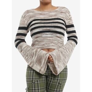 Hot topic Social Collision Cream & Black Stripe Girls Crop Sweater sz L